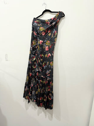 Cinq a sept 100% silk one shoulder floral maxi dress, 10