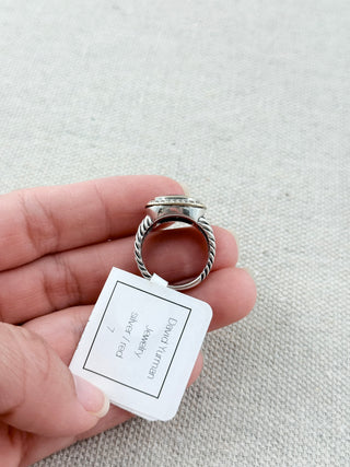 David Yurman albion ring sterling silver, diamonds and garnet stone, 7