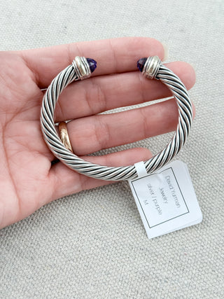 David Yurman cable classic collectkion bracelet with amethyst adn 14 k yellow gold 7 mm, M