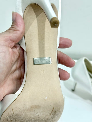 Badgley Mischka Dana Satin Crystal Peep Toe D'Orsay Heels White Women's Size 11