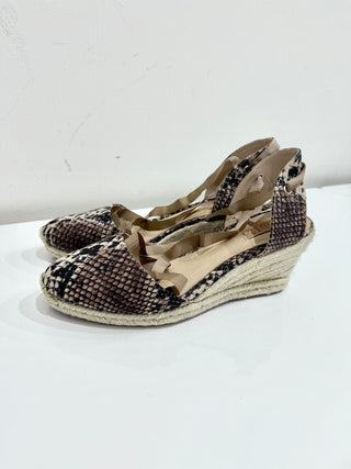 Schutz Faux Snakeskin Print Espadrille Wedge Sandals Brown Women's Size US 10