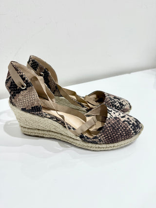 Schutz Faux Snakeskin Print Espadrille Wedge Sandals Brown Women's Size US 10