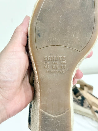 Schutz Faux Snakeskin Print Espadrille Wedge Sandals Brown Women's Size US 10