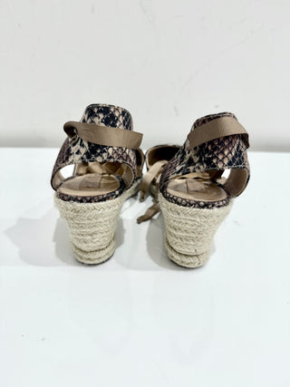 Schutz Faux Snakeskin Print Espadrille Wedge Sandals Brown Women's Size US 10