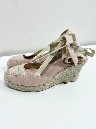 J.Crew Lace-Up Canvas Raffia Wedge Espadrille Sandals Blush Pink Women's US 10
