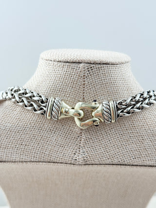David Yurman 925 sterling silver yellow gold buckle double wheat chain necklace