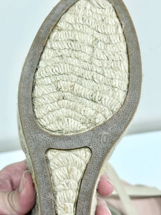 J.Crew Lace-Up Canvas Raffia Wedge Espadrille Sandals Blush Pink Women's US 10