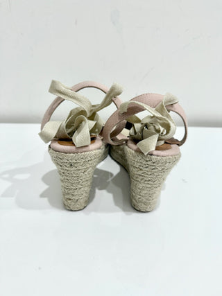 J.Crew Lace-Up Canvas Raffia Wedge Espadrille Sandals Blush Pink Women's US 10