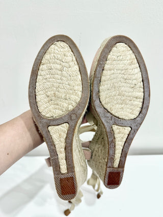 J.Crew Lace-Up Canvas Raffia Wedge Espadrille Sandals Blush Pink Women's US 10