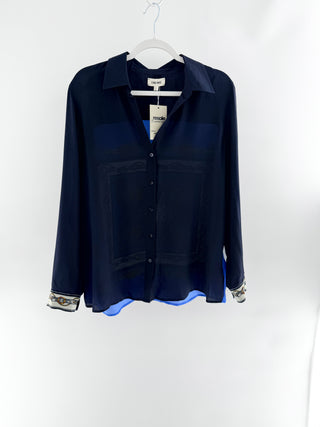 L'Agence silk blouse with scarf print back, M