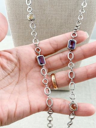 Thistle & Bee sterling silver amethyst and citrine station link necklace