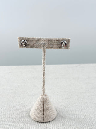 John Hardy sterling sivler square stud earrings with pave set black sapphires