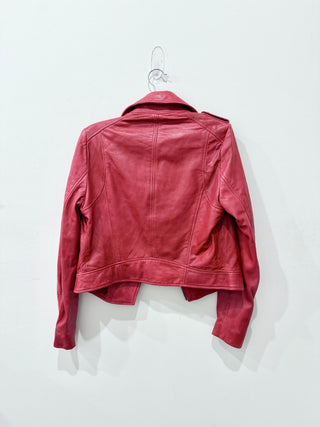 Lamarque Donna Asymmetric Zip Iconic Leather Biker Jacket Red Womens Size Medium