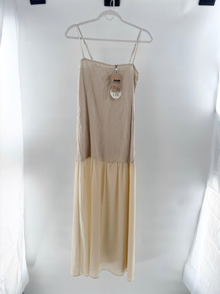NWT VRG Girl Nora Sleeveless Adjustable Strap Linen Sheer Maxi Dress Cream Size 6