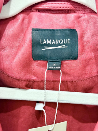 Lamarque Donna Asymmetric Zip Iconic Leather Biker Jacket Red Womens Size Medium