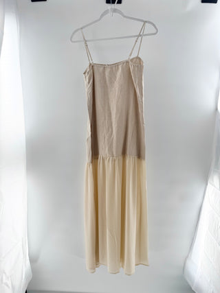 NWT VRG Girl Nora Sleeveless Adjustable Strap Linen Sheer Maxi Dress Cream Size 6