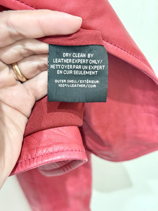 Lamarque Donna Asymmetric Zip Iconic Leather Biker Jacket Red Womens Size Medium