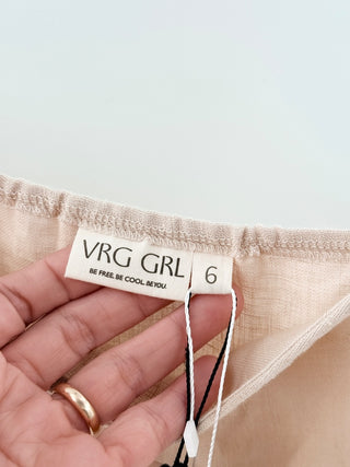 NWT VRG Girl Nora Sleeveless Adjustable Strap Linen Sheer Maxi Dress Cream Size 6