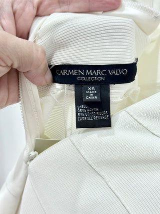 Carmen Marc Valvo Broad Scoop Neck w/ Wide Shoulder Straps Midi Dress White XS