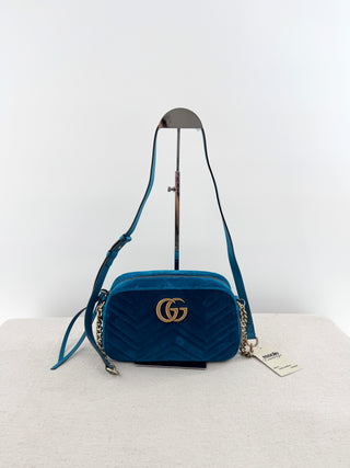 Gucci velvet matelasse GG marmont bag with shoulder strap