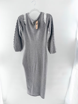Devlin Cold Shoulder Puff Sleeve Knit Midi Sweater Dress Gray Women's Size XS/S