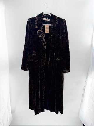 Free People velvet leopard print blazer featuring a tailored silhouette and button-front closure, S