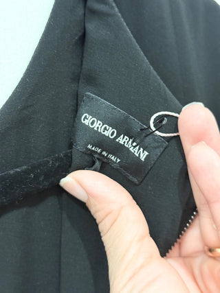 Giorgio Armani Silk Short Sleeve Round Neck Midi Sheath Dress Black Women's US 8