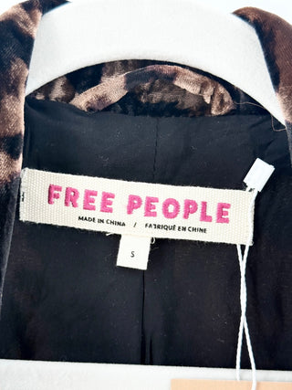 Free People velvet leopard print blazer featuring a tailored silhouette and button-front closure, S