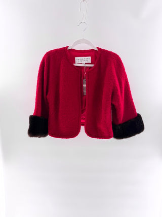 Trina Turk crop wool blend jacket with faux fur trim, 8