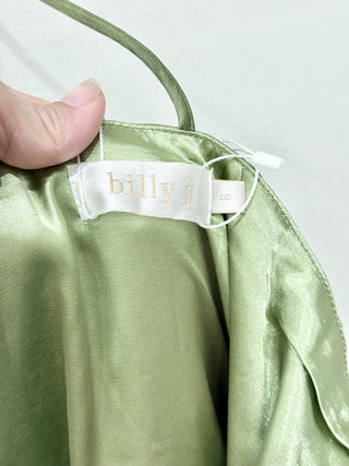 NWT Billy J Kimbra Satin One Shoulder Bridesmaid Midi Dress Olive Women's Size 2