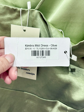 NWT Billy J Kimbra Satin One Shoulder Bridesmaid Midi Dress Olive Women's Size 2