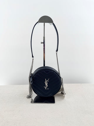 Saint Laurent small round chevron stitch leather cross body bag