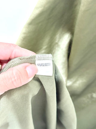 NWT Billy J Kimbra Satin One Shoulder Bridesmaid Midi Dress Olive Women's Size 2