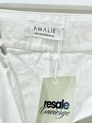 Showpo Amalie High Rise Wide Leg Buckle Waist Zip-Up Denim Pants White Womens 2