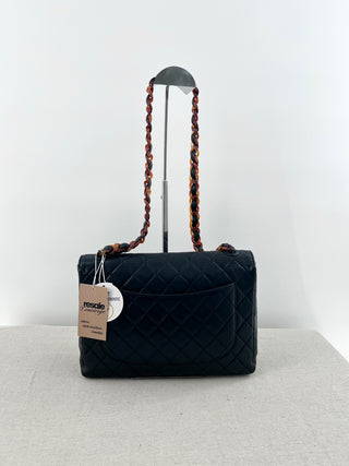 CHANEL vintage jumbo lambskin bag with tortoise shell single flap