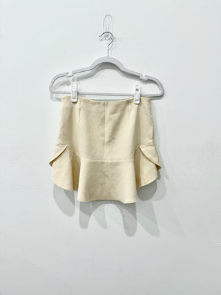 Zara Pull On High Waisted Ruffle Trim Flared Mini Skirt Cream Women's Size XS