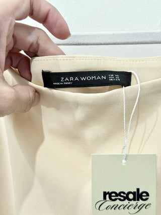 Zara Pull On High Waisted Ruffle Trim Flared Mini Skirt Cream Women's Size XS