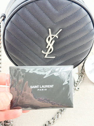 Saint Laurent small round chevron stitch leather cross body bag