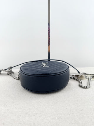 Saint Laurent small round chevron stitch leather cross body bag