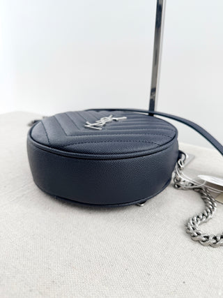 Saint Laurent small round chevron stitch leather cross body bag