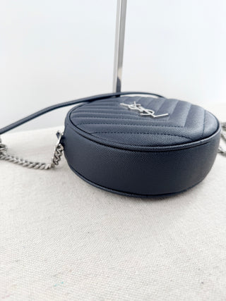 Saint Laurent small round chevron stitch leather cross body bag