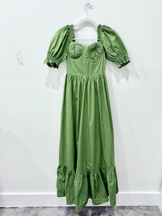 Anne Louise Boutique Puff Sleeve Bustier Tiered Maxi Dress Green Women's Size 4