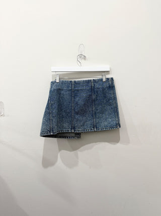 RE/Done Mid-Rise Denim Asymmetric Wrap Mini Skirt Acid Blue Women's Size 27/4