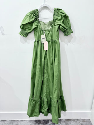 Anne Louise Boutique Puff Sleeve Bustier Tiered Maxi Dress Green Women's Size 4