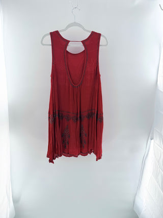 Free People Delilah Beaded Sleeveless Boho Mini Swing Dress Red Womens Size 12