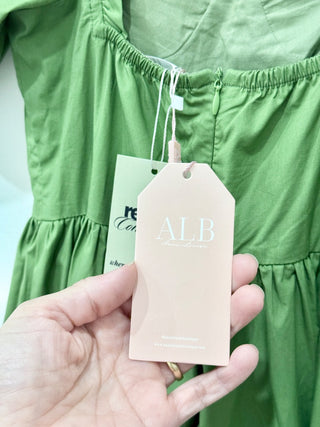 Anne Louise Boutique Puff Sleeve Bustier Tiered Maxi Dress Green Women's Size 4