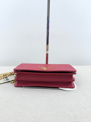 Prada Small leather cross body with saffiano leather and gold chain hardware