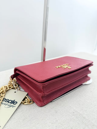 Prada Small leather cross body with saffiano leather and gold chain hardware
