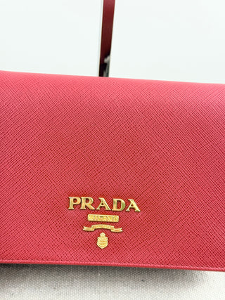 Prada Small leather cross body with saffiano leather and gold chain hardware