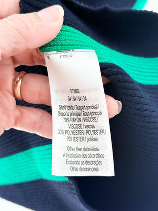 Lacoste Contrast Band Seamless Ribbed Knit Bodycon Sweater Dress Blue Green 2